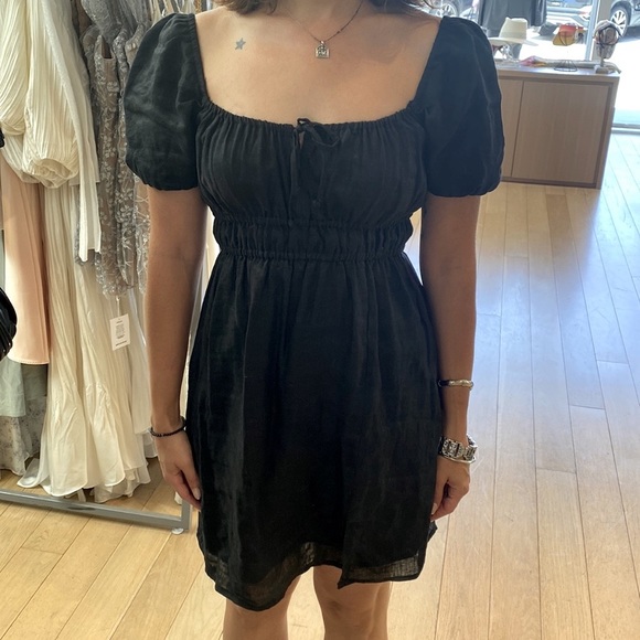 Faithfull the Brand Dresses & Skirts - Faithfull The Brand Black Linen Puff Sleeve Mini Dress AUS 8 US 4 Size Small